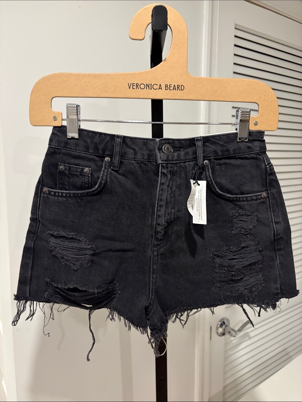 Topshop Midrise Distressed Black Denim Shorts – US 4